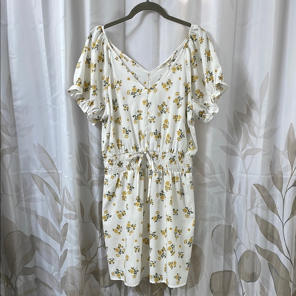 Indulge Mini Dress Cream Ruffled Front Tie